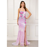 AMELIA COUTURE Spaghetti strap lace up sequin floral gown 7060