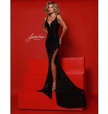 Beaded tank fitted gown w/leg slit 3059