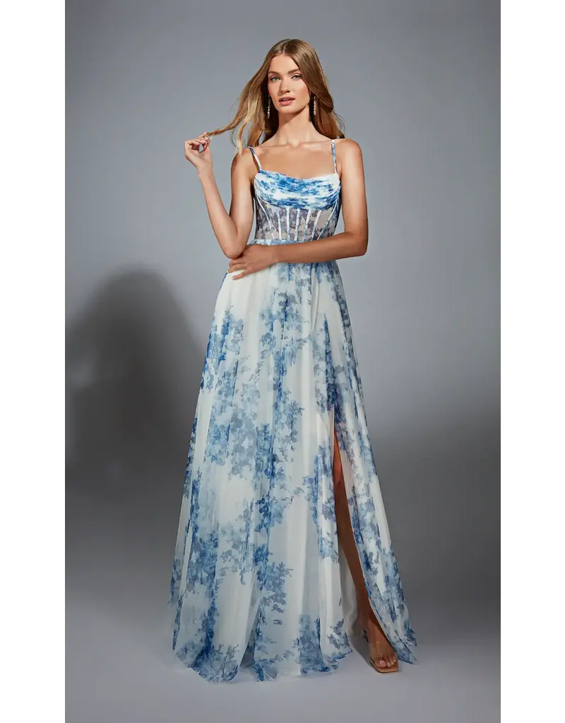 CORSET TOP, SPG. STRAPS, FULL SKIRT, W/SLIT 61752