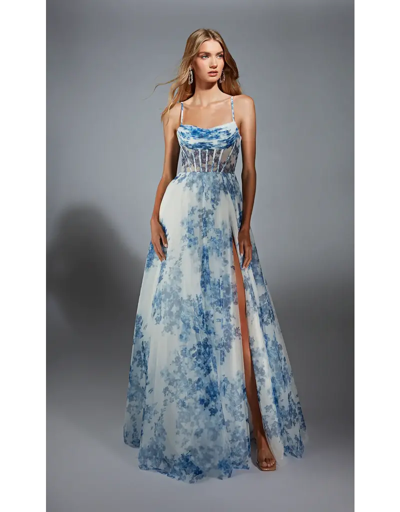 CORSET TOP, SPG. STRAPS, FULL SKIRT, W/SLIT 61752
