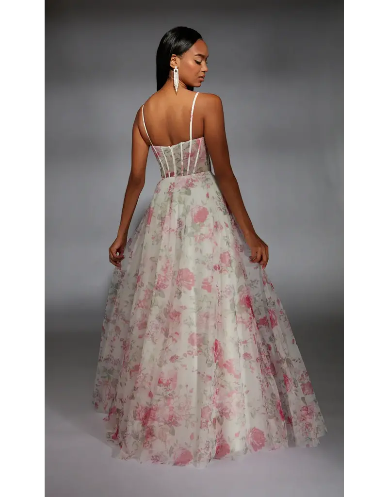 CORSET TOP, SPG. STRAPS, FULL SKIRT, W/SLIT 61752