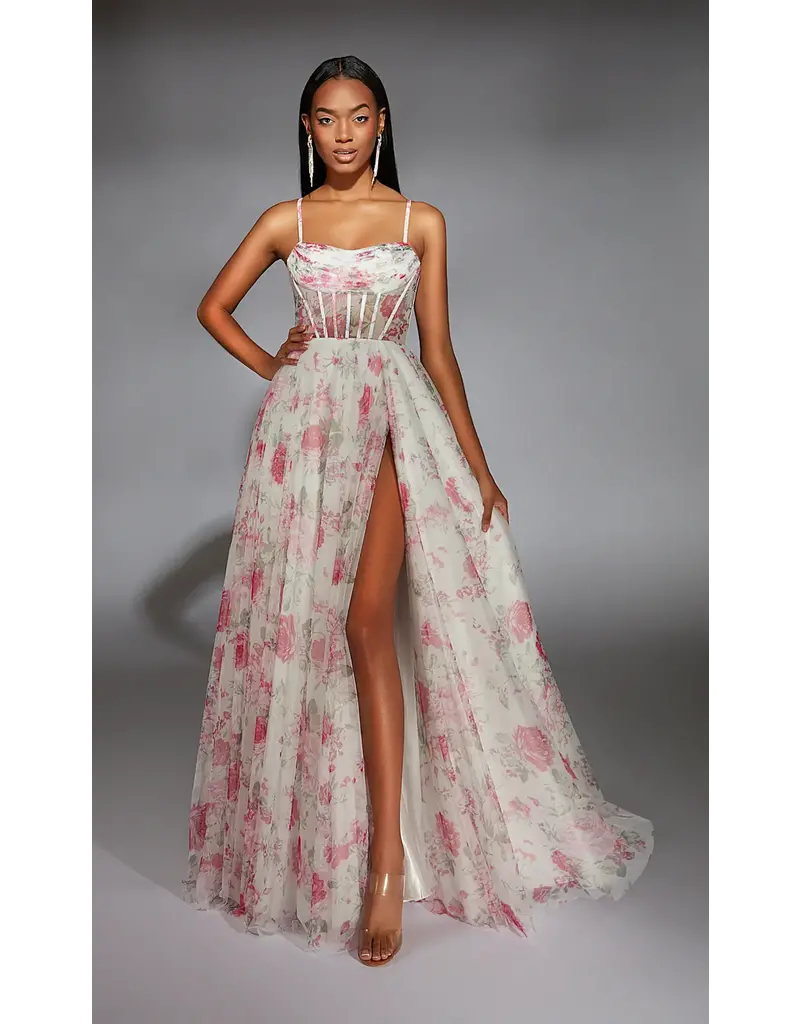 CORSET TOP, SPG. STRAPS, FULL SKIRT, W/SLIT 61752