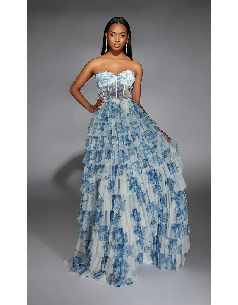STRAPLESS, CORSET, RUFFLE FULL SKIRT 61763