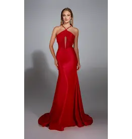 High neck shimmer satin corset fitted gown 61820