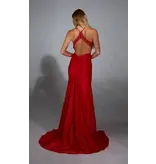 High neck shimmer satin corset fitted gown 61820