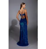 Sequin beaded fitted gown w/side cutouts 61880