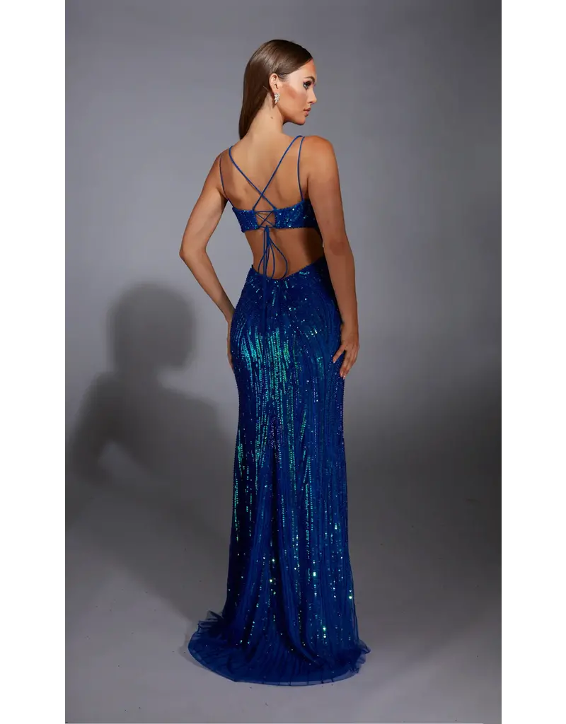 Sequin beaded fitted gown w/side cutouts 61880