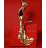 Strapless metallic beaded fitted gown JK3099