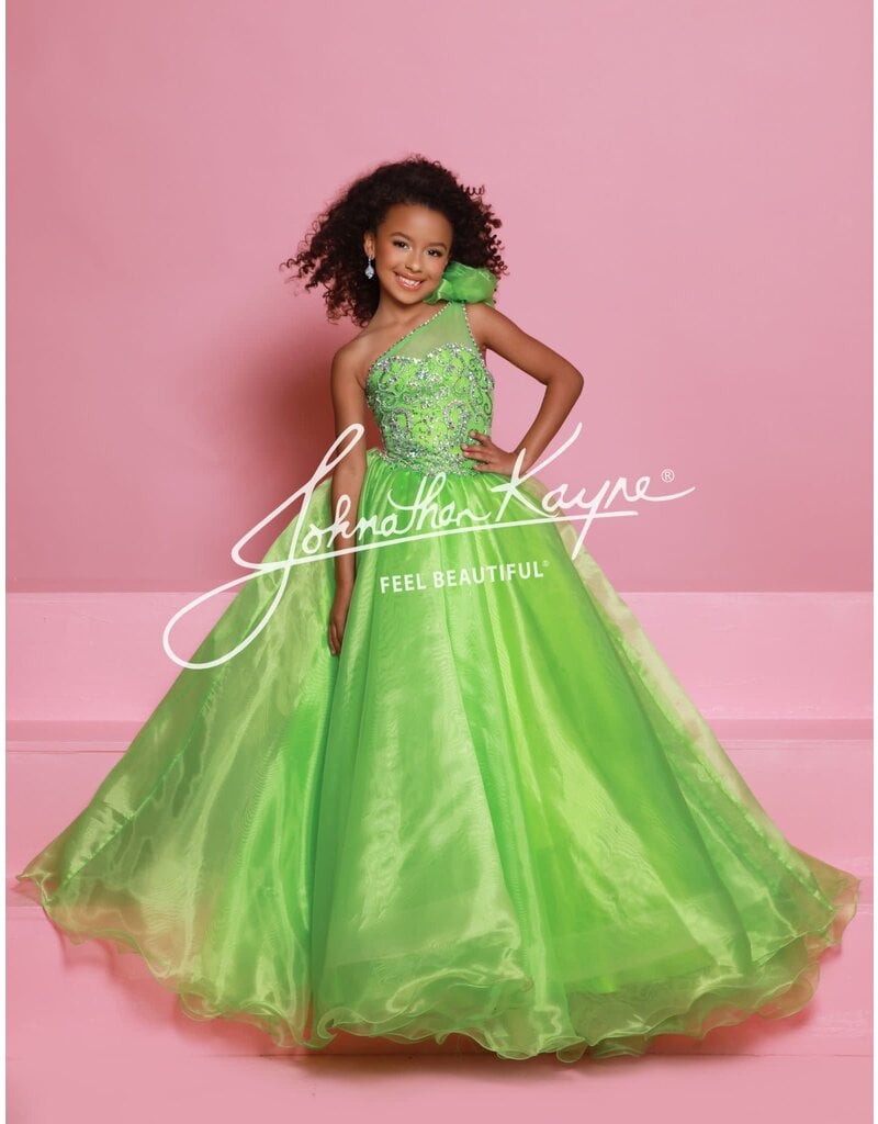Sugar Kayne One shoulder beaded bodice organza ballgown C355