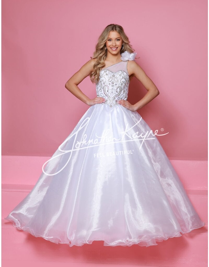 Sugar Kayne One shoulder beaded bodice organza ballgown C355