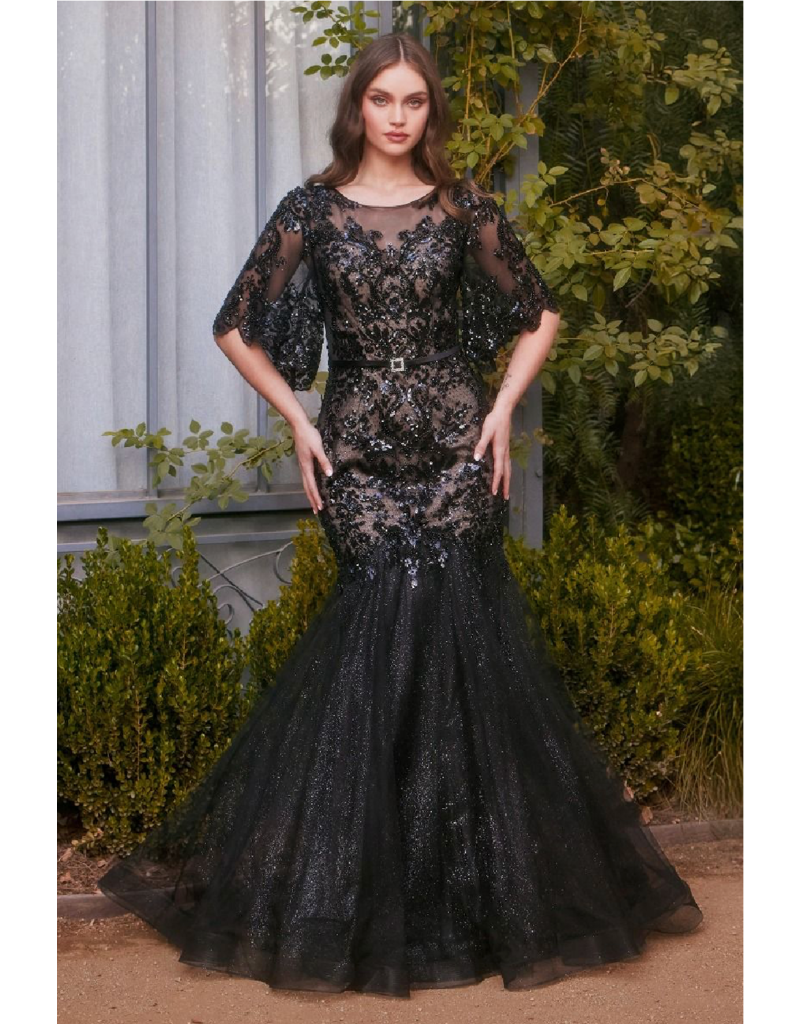 Ladivine Beaded lace mermaid w/bell sleeves A1377