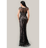 Ladivine Beaded lace cap sleeve front leg slit fitted gown CC4007