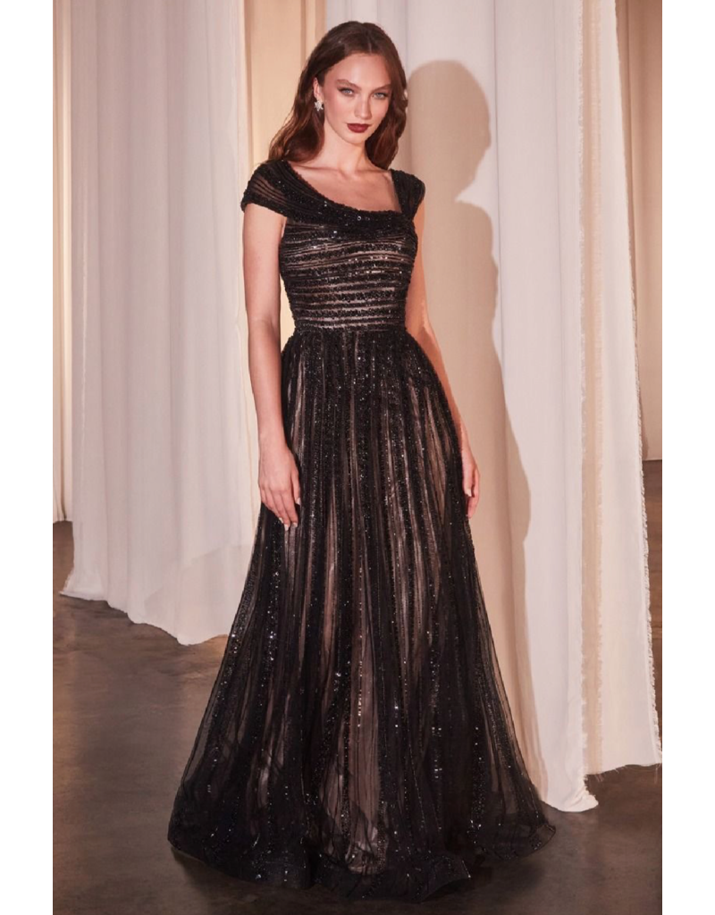 Ladivine Beaded cap sleeve natural waist ballgown CD0238