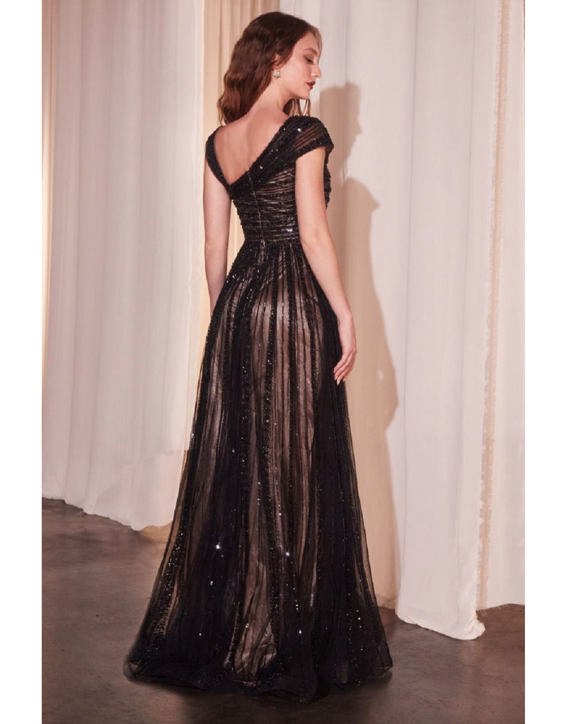 Ladivine Beaded cap sleeve natural waist ballgown CD0238