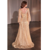 Ladivine Long sleeve beaded a-line tulle gown CD0240