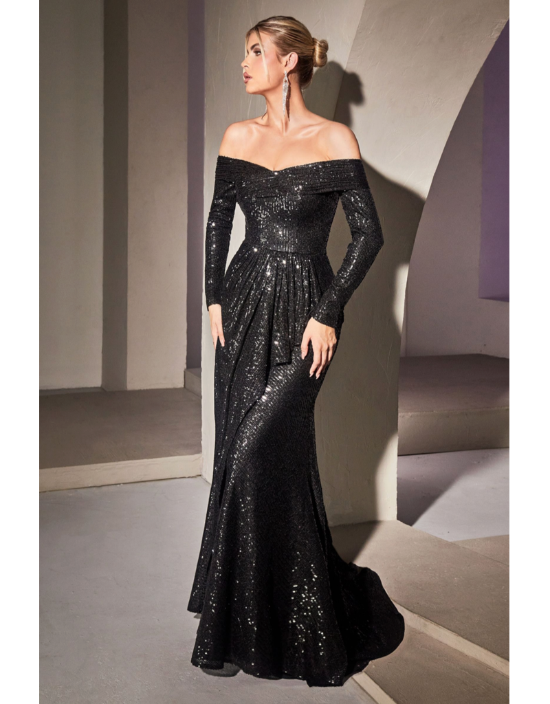 Ladivine Off the shoulder fitted sequin gown CH135