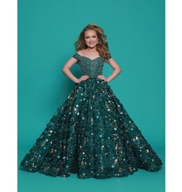 2Cute Princess Off the shoulder beaded 3D floral ballgown G1292