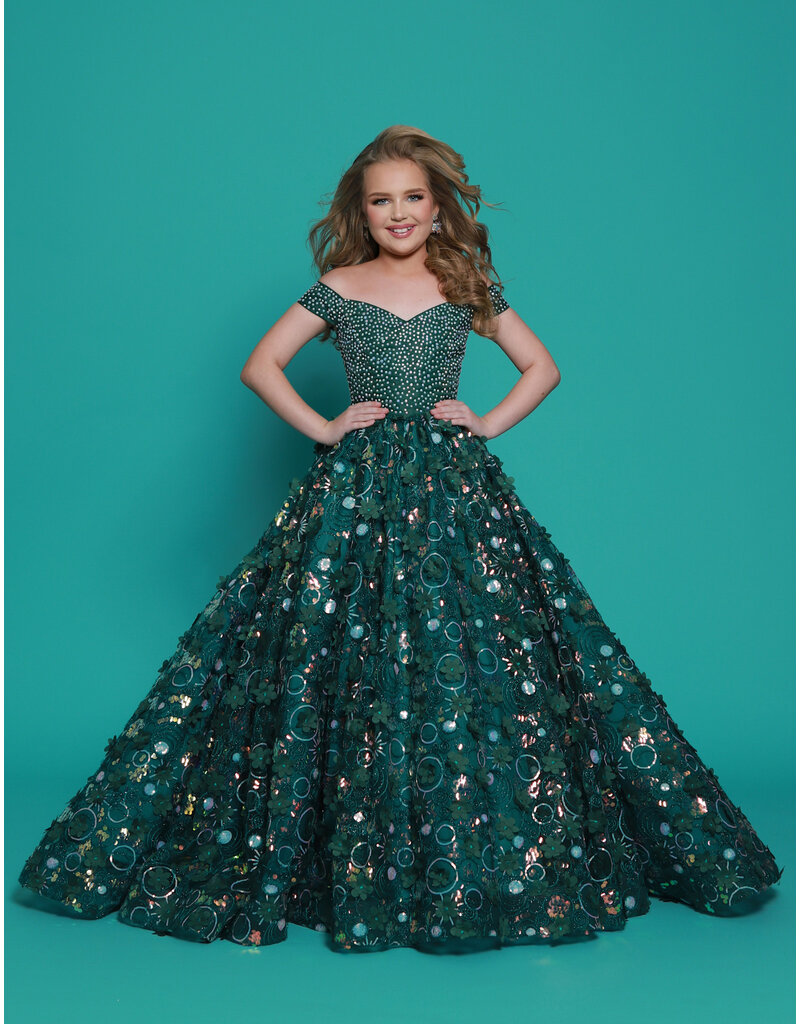 2Cute Princess Off the shoulder beaded 3D floral ballgown G1292