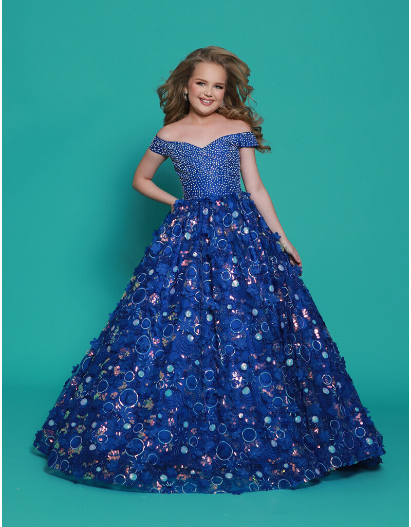 2Cute Princess Off the shoulder beaded 3D floral ballgown G1292