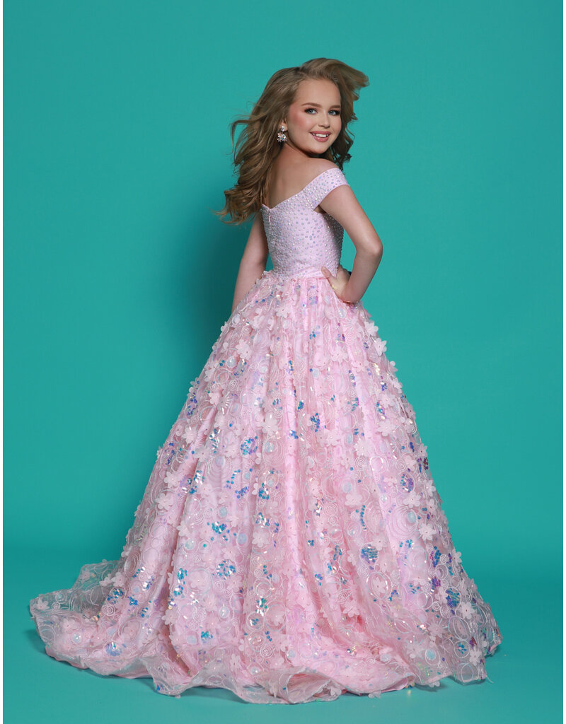 2Cute Princess Off the shoulder beaded 3D floral ballgown G1292