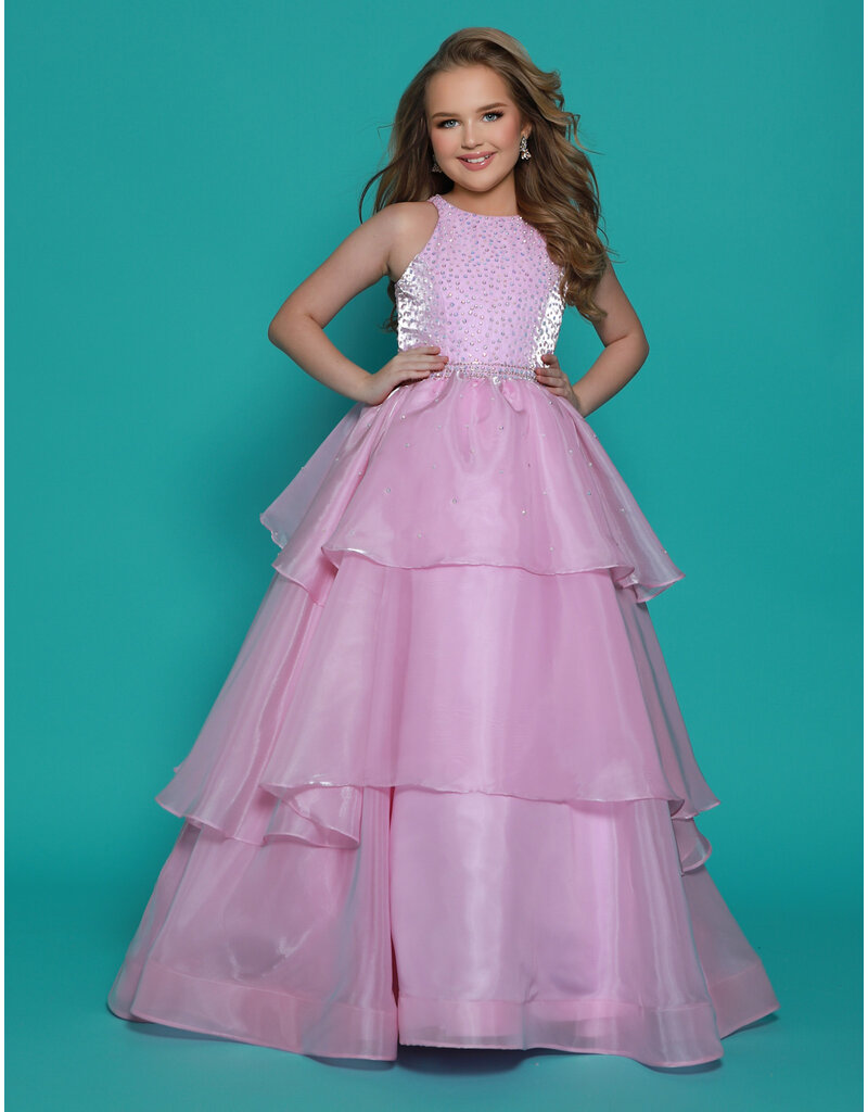 2Cute Princess High neck beaded bodice tiered ruffle ballgown G1295