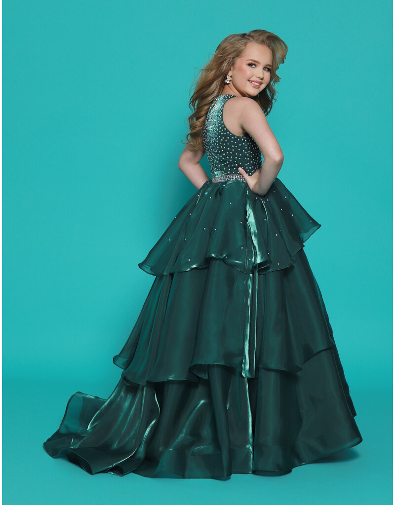 2Cute Princess High neck beaded bodice tiered ruffle ballgown G1295