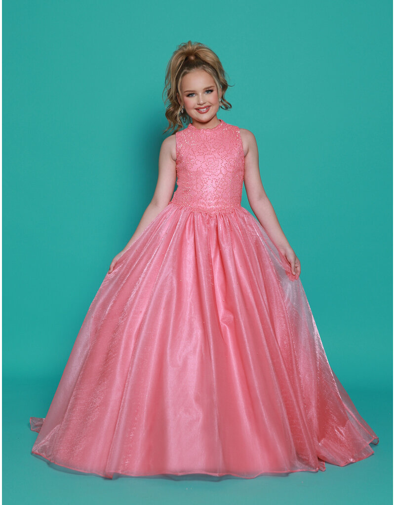 2Cute Princess High neck floral beaded bodice tulle ballgown G1300