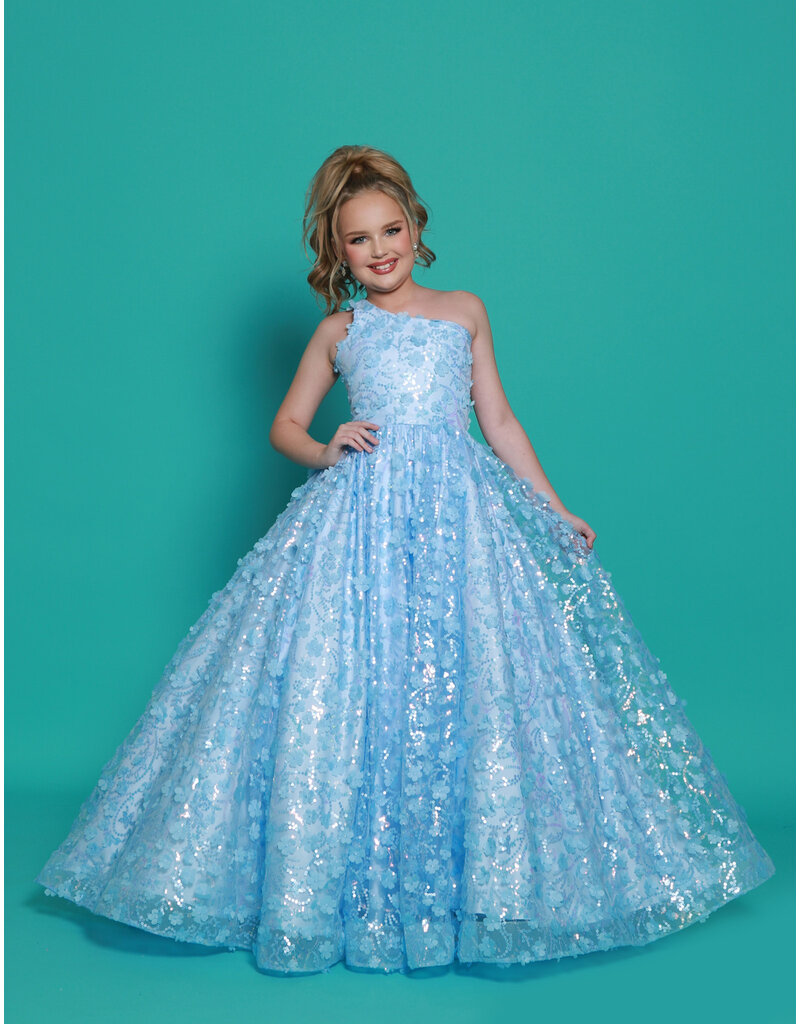 2Cute Princess One shoulder beaded 3D floral ballgown G1303