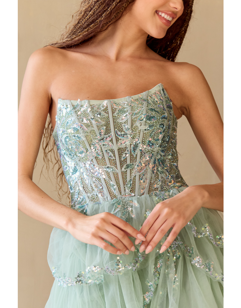 AMELIA COUTURE STRAPLESS A-LINE BALLGOWN, FRONT SLIT 4033