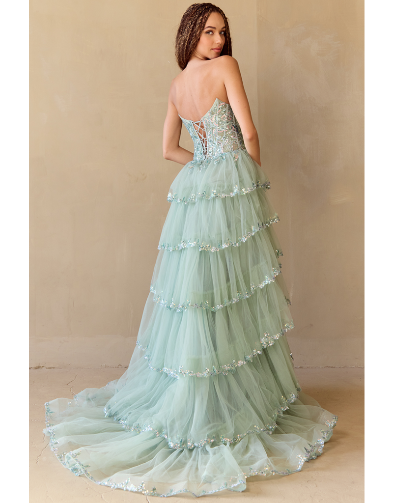 AMELIA COUTURE STRAPLESS A-LINE BALLGOWN, FRONT SLIT 4033