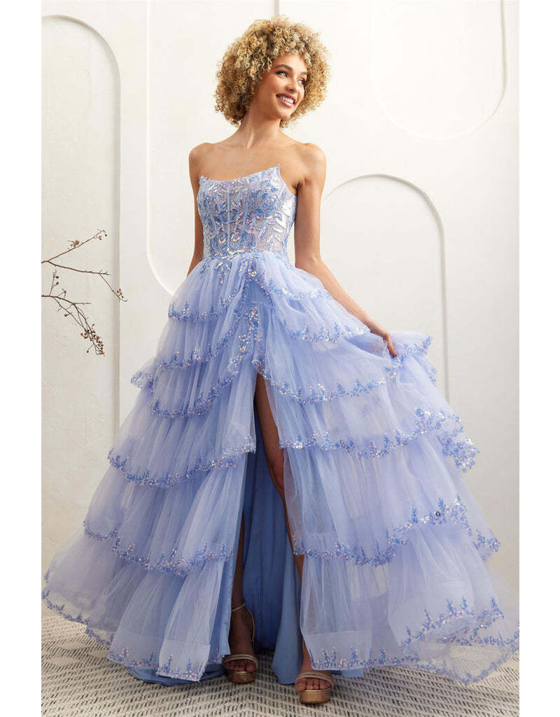 AMELIA COUTURE STRAPLESS A-LINE BALLGOWN, FRONT SLIT 4033