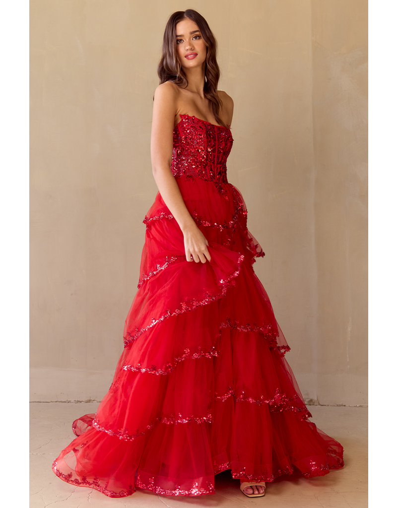 AMELIA COUTURE STRAPLESS A-LINE BALLGOWN, FRONT SLIT 4033