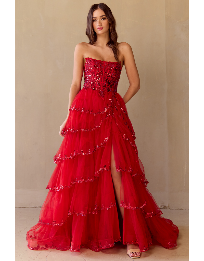 AMELIA COUTURE STRAPLESS A-LINE BALLGOWN, FRONT SLIT 4033