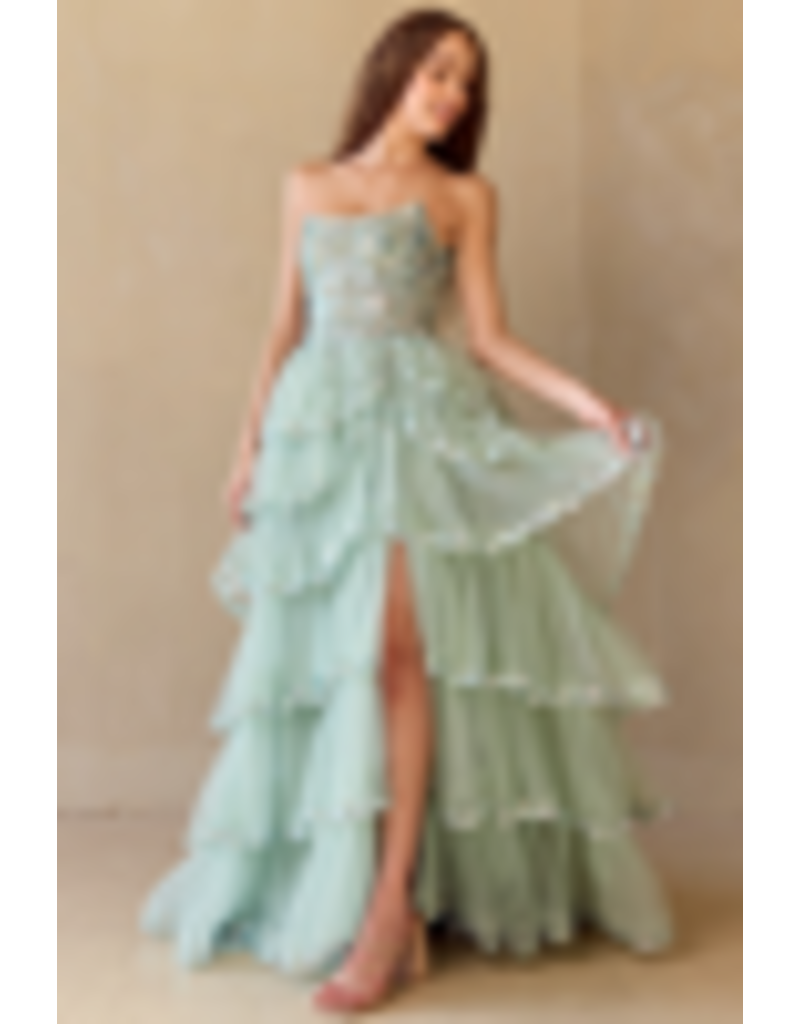 AMELIA COUTURE STRAPLESS A-LINE BALLGOWN, FRONT SLIT 4033