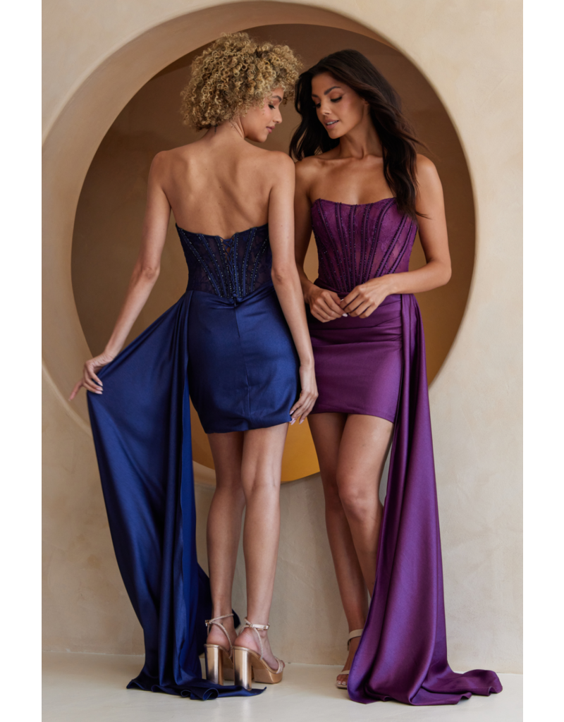 AMELIA COUTURE STRAPLESS, CORSET, MINI W/DRAPE 5060S