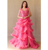 AMELIA COUTURE BEADED CORSET TOP, RUFFLE BALLGOWN W/SLIT 8900