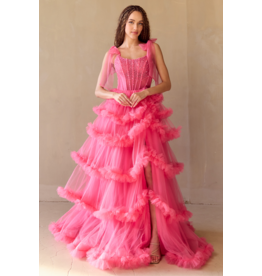 AMELIA COUTURE BEADED CORSET TOP, RUFFLE BALLGOWN W/SLIT 8900