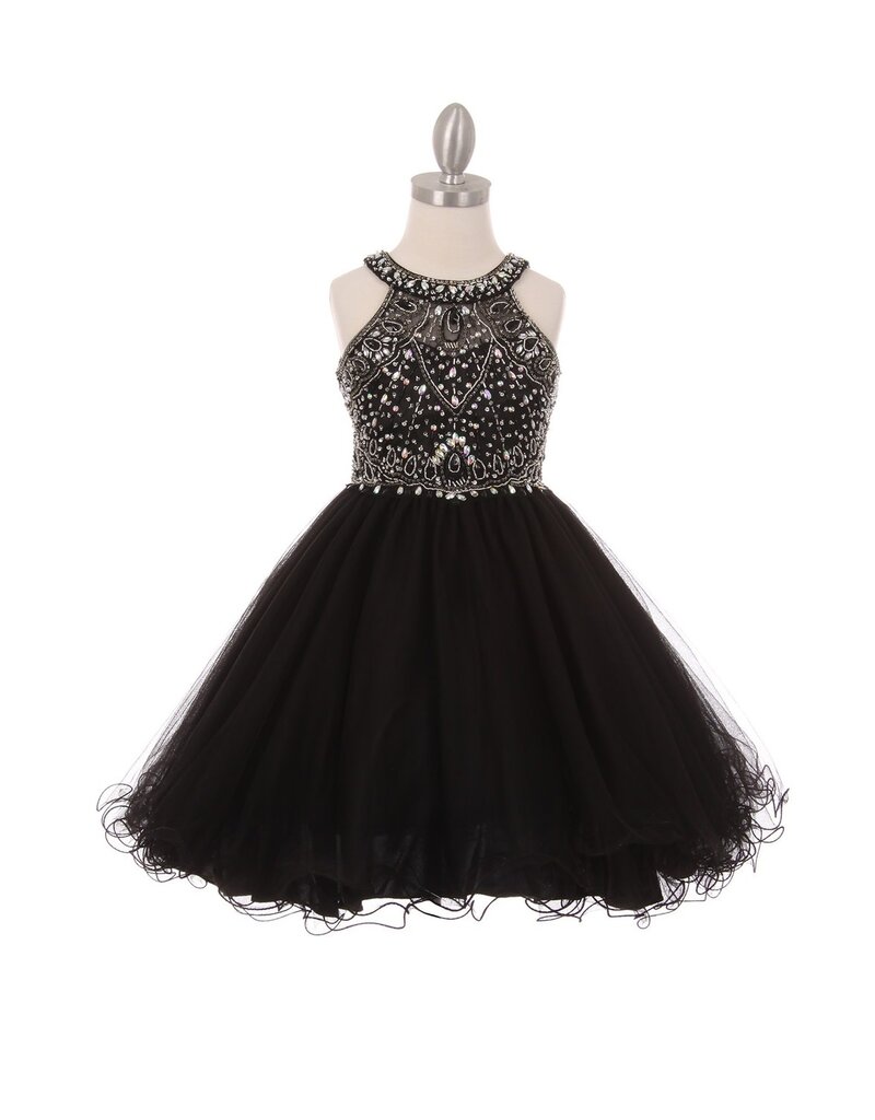 Beaded high neck corset back little girl pageant gown 5022