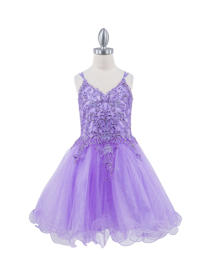 Double spaghetti rhinestone embroidered tulle dress 5125