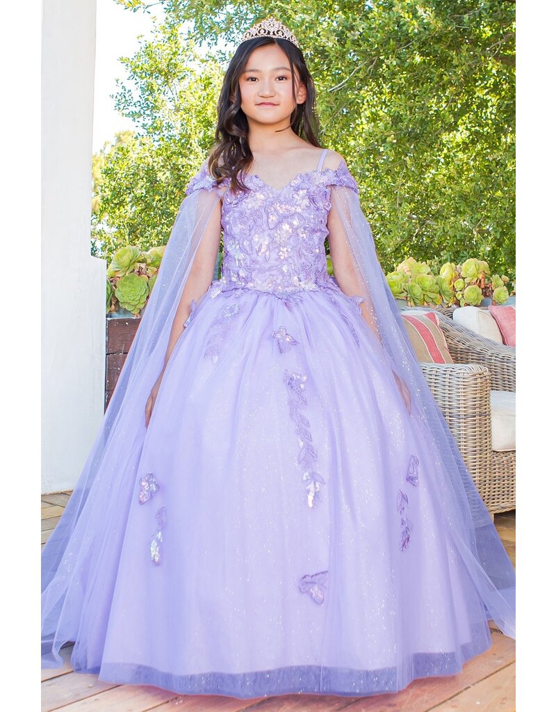 Ballgown with detachable shoulder capes 8075
