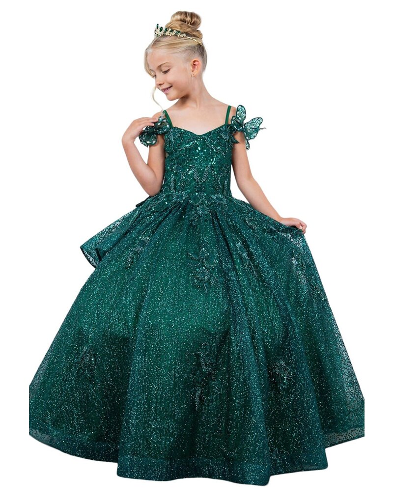 Ruffle back butterfly accent long dress 8120
