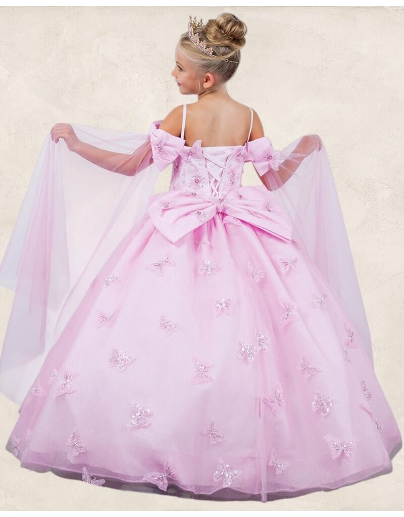 Spaghetti strap butterfly/bow ballgown 8350