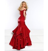 Silky satin off the shoulder ruffle skirt mermaid gown