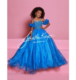 Sugar Kayne Beaded bodice glitter organza ballgown w/puff sleeves C359