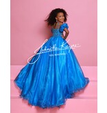 Sugar Kayne Beaded bodice glitter organza ballgown w/puff sleeves C359