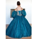 High neck beaded glitter tulle ballgown w/sleeves 5114