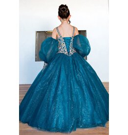 High neck beaded glitter tulle ballgown w/sleeves 5114
