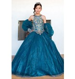 High neck beaded glitter tulle ballgown w/sleeves 5114