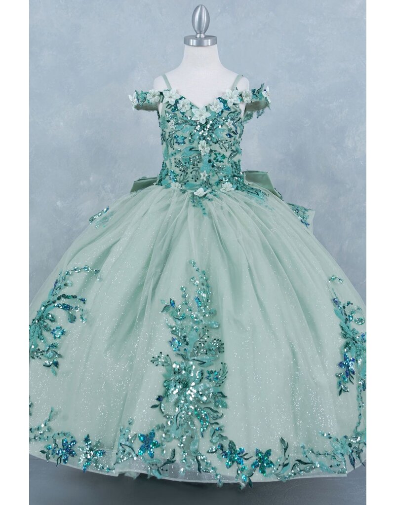 Sequin flower off the shoulder glittler ballgown 8125