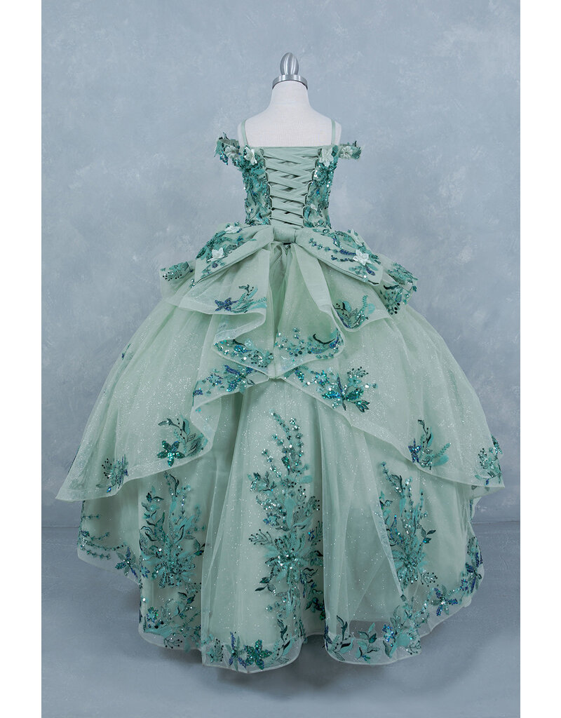 Sequin flower off the shoulder glittler ballgown 8125